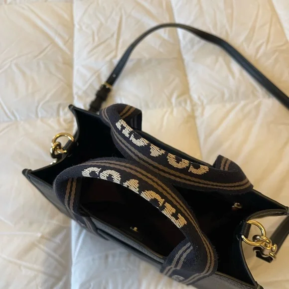 Coach Small Black Leather Tote with Canvas Coach Branded Straps - Picture 5 of 5